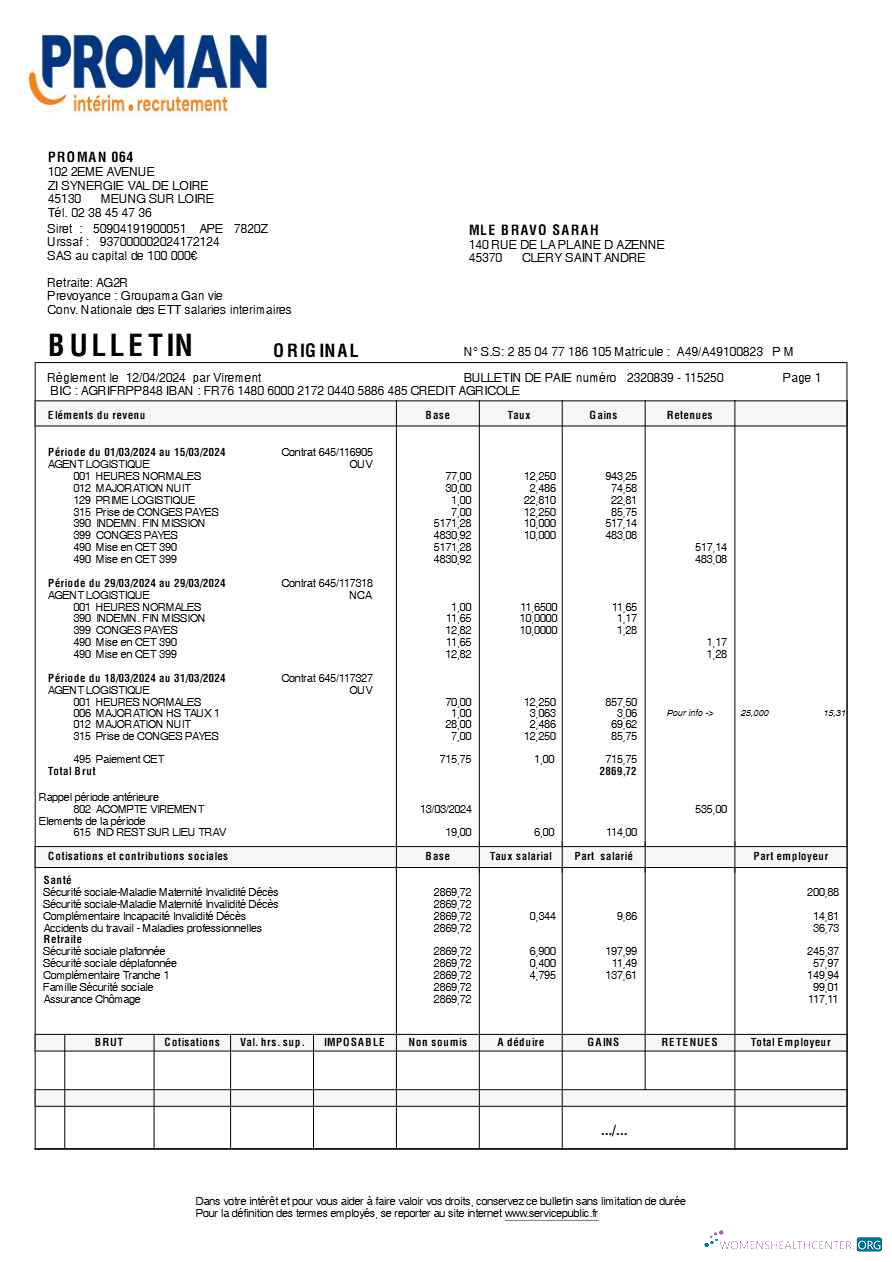 Download Proman recrutement payslip (in French language) template in Word and PDF formats.pdf, 1 Photoshop template